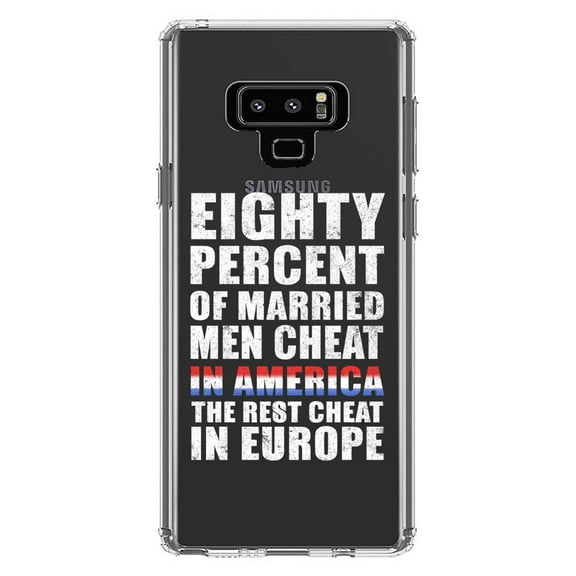 DistinctInk Clear Shockproof Hybrid Case for Samsung Galaxy Note 9 - TPU Bumper Acrylic Back Tempered Glass Screen Protector - Married Men Cheat in America