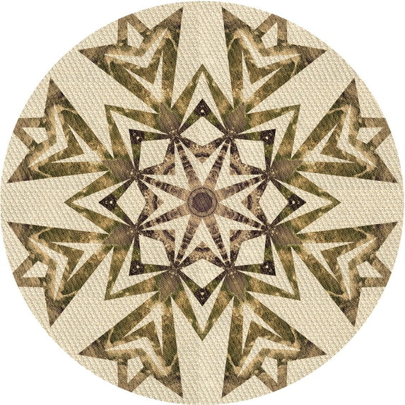 Ahgly Company Machine Washable Indoor Round Transitional Vanilla Gold Area Rugs, 8' Round