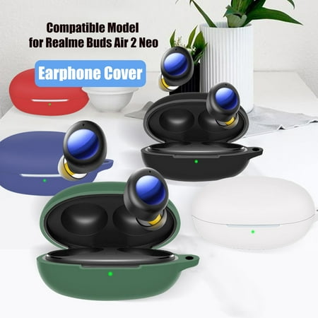 Joernso Earphone Cover Soft Shockproof Bluetooth compatible Earbuds Silicone Case with Carabiner for Realme Buds Air 2 Neo