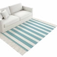 thumbnail image 4 of Aqua Striped Washable Area Rug 3'x5', Modern Farmhouse Blue White Stripes Woven Cotton Tassels Kitchen Rugs, Non Slip Indoor Door Mat Throw Carpet for Entryway Living Room Nursery Laundry Room, 4 of 9