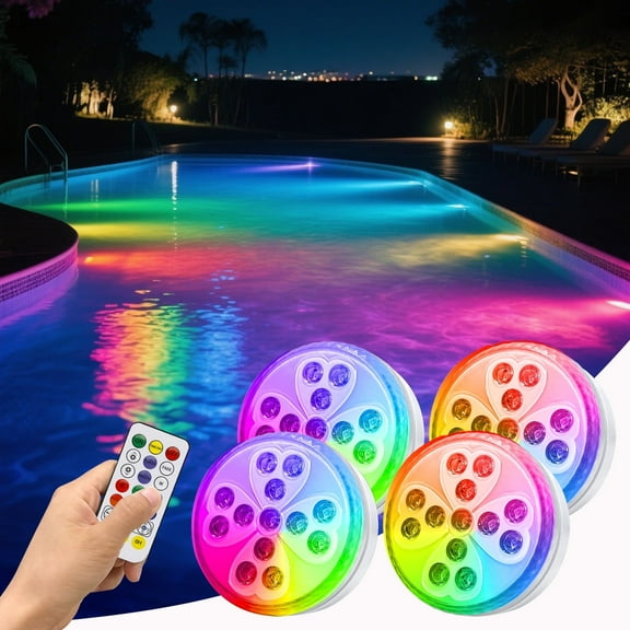 Pool Lights, 4 Pack 10 Colors Rechargeable Submersible LED Lights with Remote & 6 Modes, Dimmable Swimming Pool Light IP68 Waterproof, LED Underwater Light for Pond Fountain Hot Tub Pool Party
