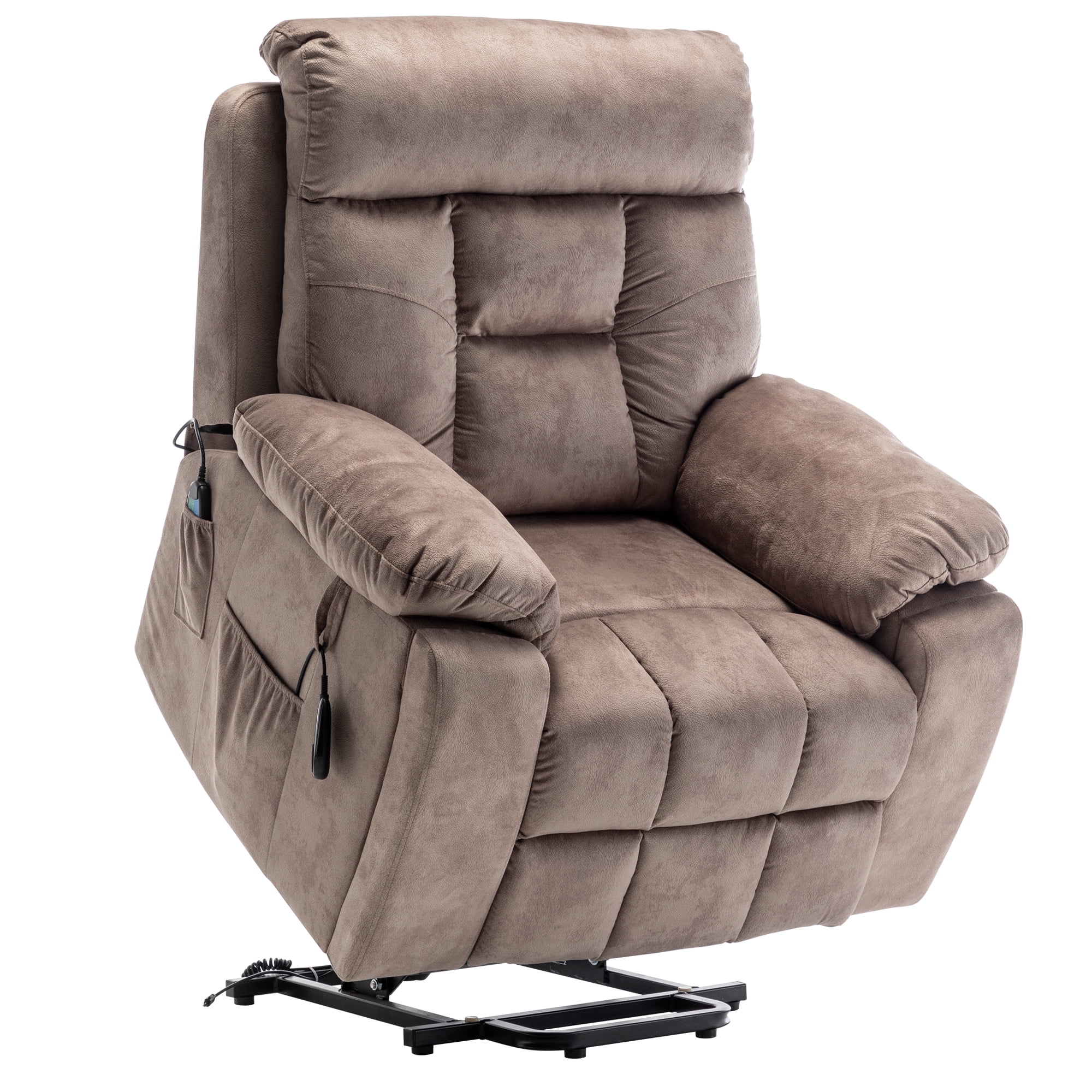 PAPROOS Oversized Electric Massage Lift Chair, Large Power Lift Recliner with Heat Therapy, Fabric Reclining Sofa with Remote, Hidden Cup Holder and Side Pocket for Elderly Seniors, Antique Brown