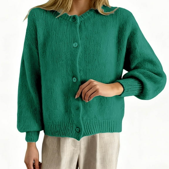 UJNDER Fall Casual Long Sleeve Knit Sweater Cardigans Coat Outwear with Pockets Green L