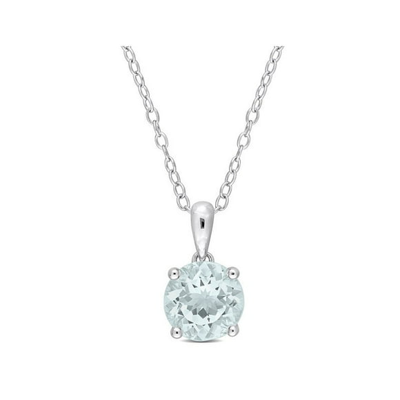 1.65 Carat (ctw) Aquamarine Solitaire Round Pendant Necklace in Sterling Silver with Chain (8mm)