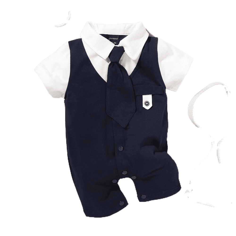Newborn Baby Boys Outfits Short Sleeve Jumpsuit Romper Gentleman Necktie Summer Clothes Blue 6 9 Months