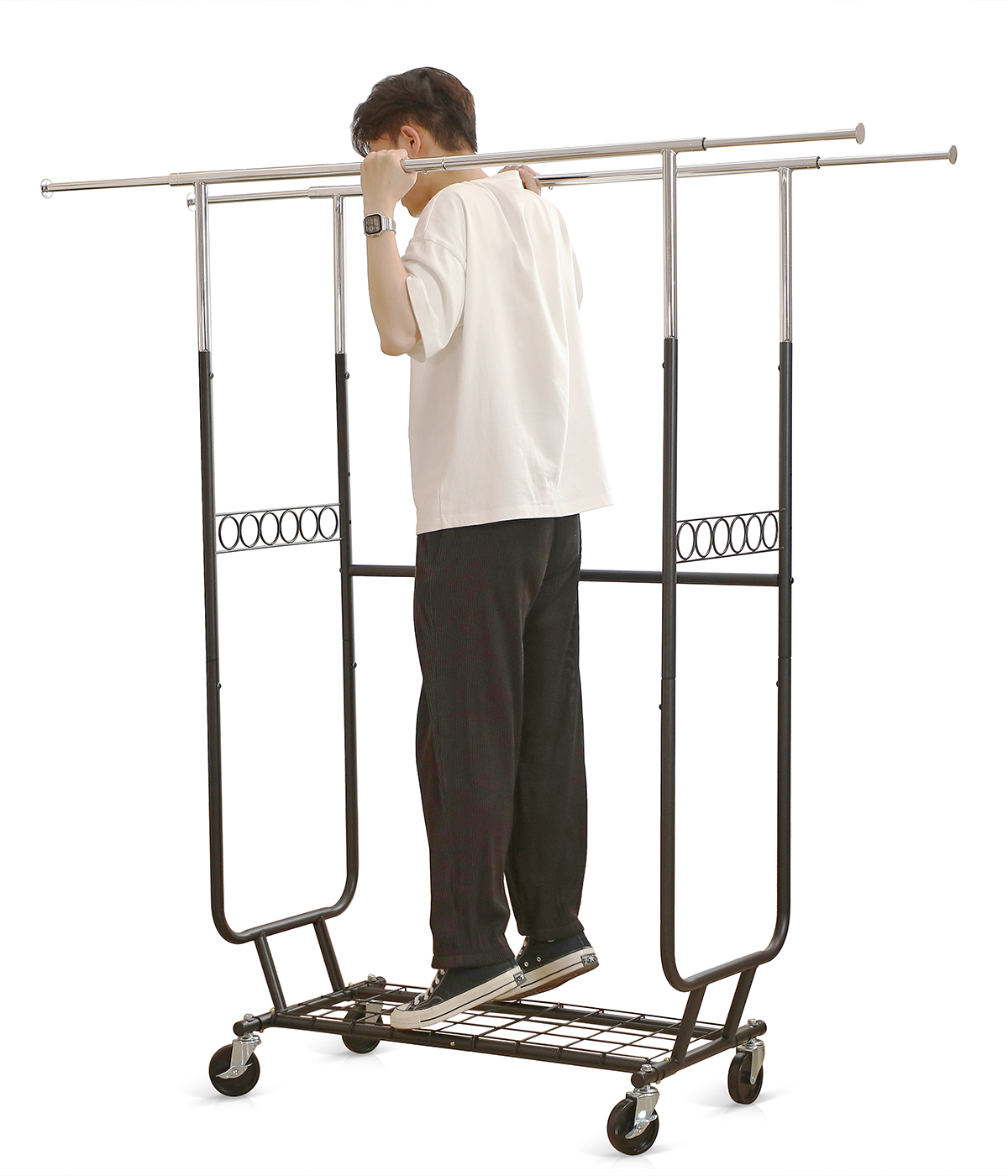 LIFEFAIR Clothing Garment Rack Double Rail Heavy Duty Rolling Clothes