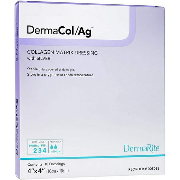 DermaCol/Ag Silver Collagen Dressing, 4 Inches x 4 Inches, Square, Sterile, 10 Count
