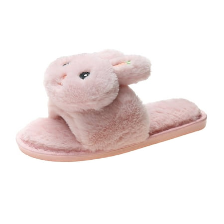

Slippers for Women Ladies Fashion Cartoon Rabbit Decorative Open Toe Fluffy Comfortable Flat Cotton Slippers Womens Slippers Furry Pink 37