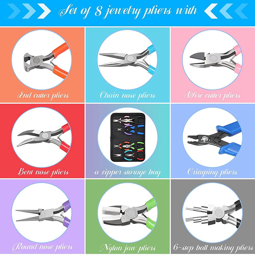 8 Pieces Jewelry Making Pliers Tool Kit, Needle Nose Pliers, Round Nylon Jaw for DIY
