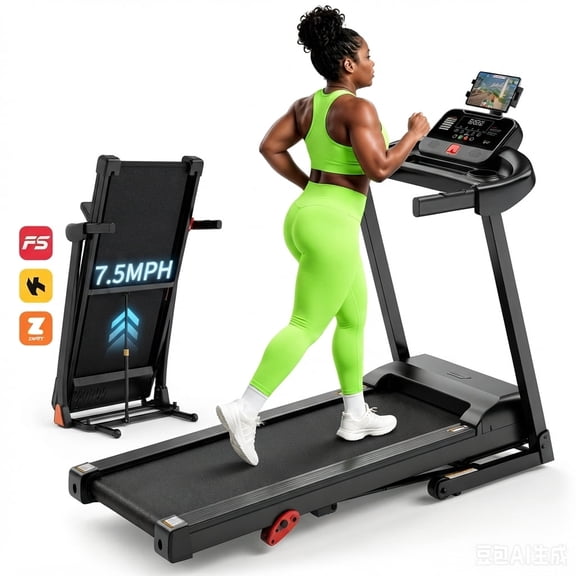 Folding Treadmill 300LB Capacity, 3.5HP Quiet Motor, 0.6–7.5 MPH, 9% Manual Incline, Smart App Sync, Compact Portable Treadmill for Home & Apartment Use