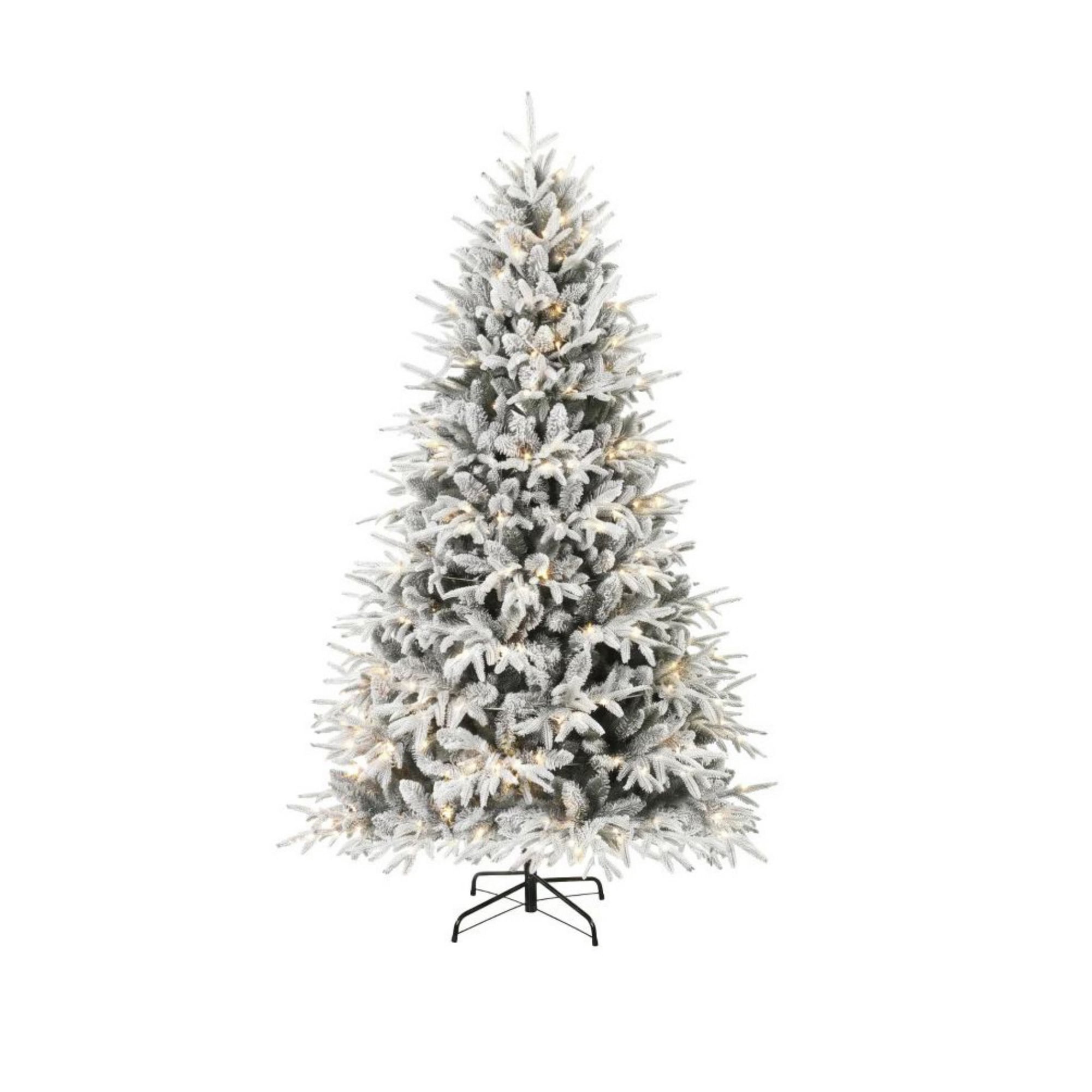 7 ft Pre-Lit Flocked Christmas Tree with 350 Warm White LED Lights, 2679 Tips, Hinged Design, 53.1 in Diameter, Indoor Holiday Decoration