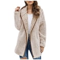 thumbnail image 1 of WEIYLL Womens Fleece Jacket Thick Knitted Cardigan Solid Color Sleeve Furry Beige Fall Clothes Size XL, 1 of 4