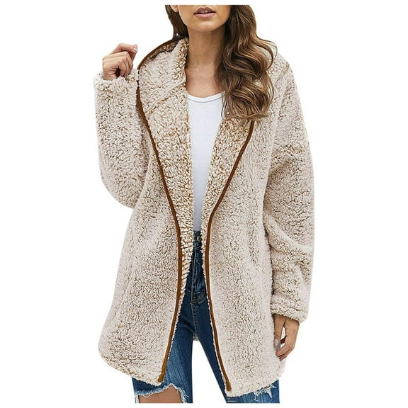 NAFUU Womens 2025 Winter Coats Women's Jackets Casual Thick Knitted Cardigan Solid Color Long Sleeve Furry Coat Outerwear Women Warm Coats