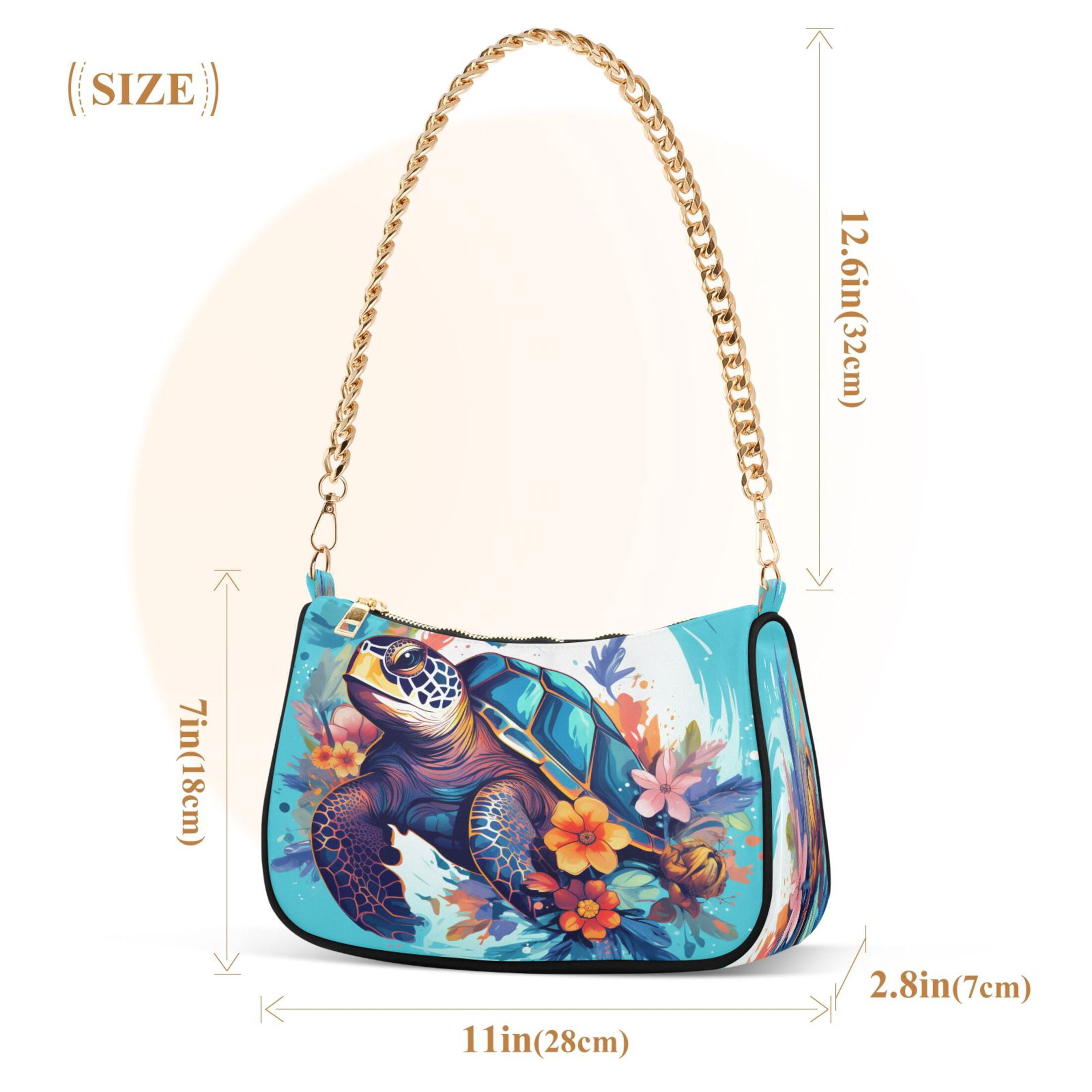 Ryvnso Sea Turtle with Floral Womens Chain Shoulder Bag Tote Handbags Clutch Hobo Purse with Zipper for Travel