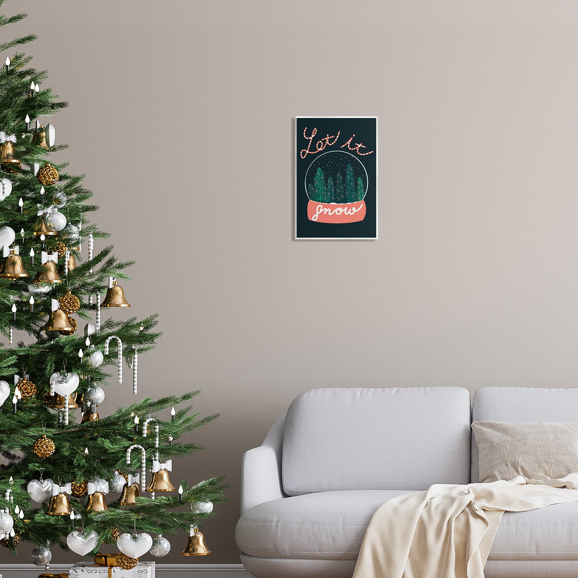 Stupell Industries Let It Snow Seasonal Winter Globe Candy Cane Text Graphic Art Unframed Art Print Wall Art, Design by Dominika Godette