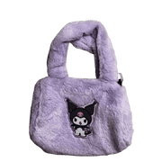 Kuromi Plush Crossbody Bag with Adjustable Shoulder Strap, Kawaii Handbag with Buckle, Kitty Family