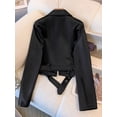 thumbnail image 2 of Spring and Autumn Women's Short American Retro Pu Motorcycle Leather Slim Jacket black XXL, 2 of 4