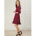 thumbnail image 3 of Vestido Corto de Gasa Allegra K con volantes y Manga 3/4 para Mujer Borgoña S, 3 of 6