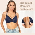 thumbnail image 3 of Exerin Racerback Full Figure Underwire Women's Front Close Bra Seamless Unlined Bra(Blue,46C), 3 of 7