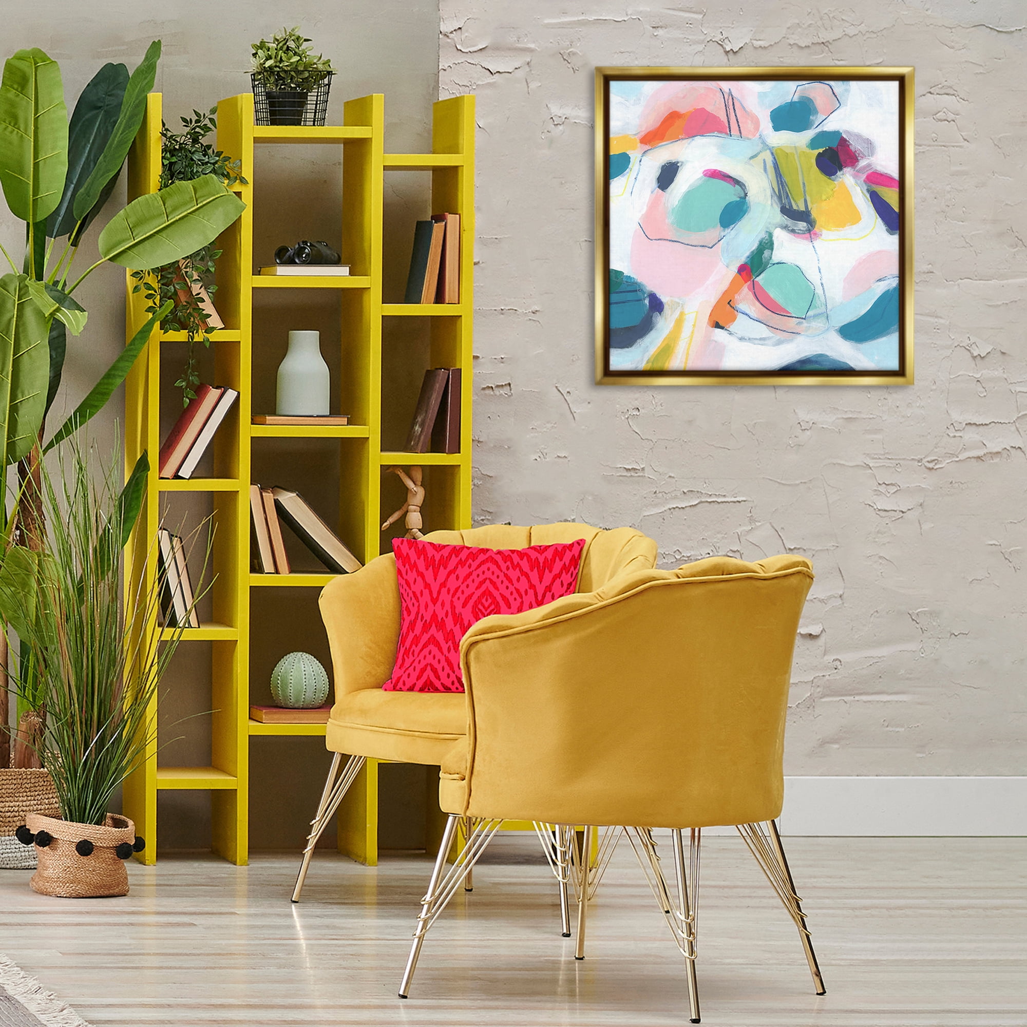 Stupell Industries Whimsical Shapes Abstraction Abstract Painting Gold Floater Framed Canvas Art Print Wall Art, 25 x 25