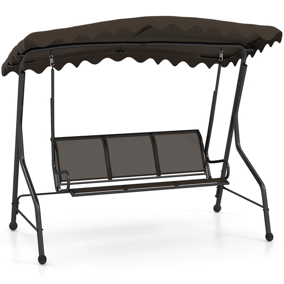 Gymax 3-Seat Outdoor Swing Porch Canopy Swing w/ Adjustable Shading Breathable Seat