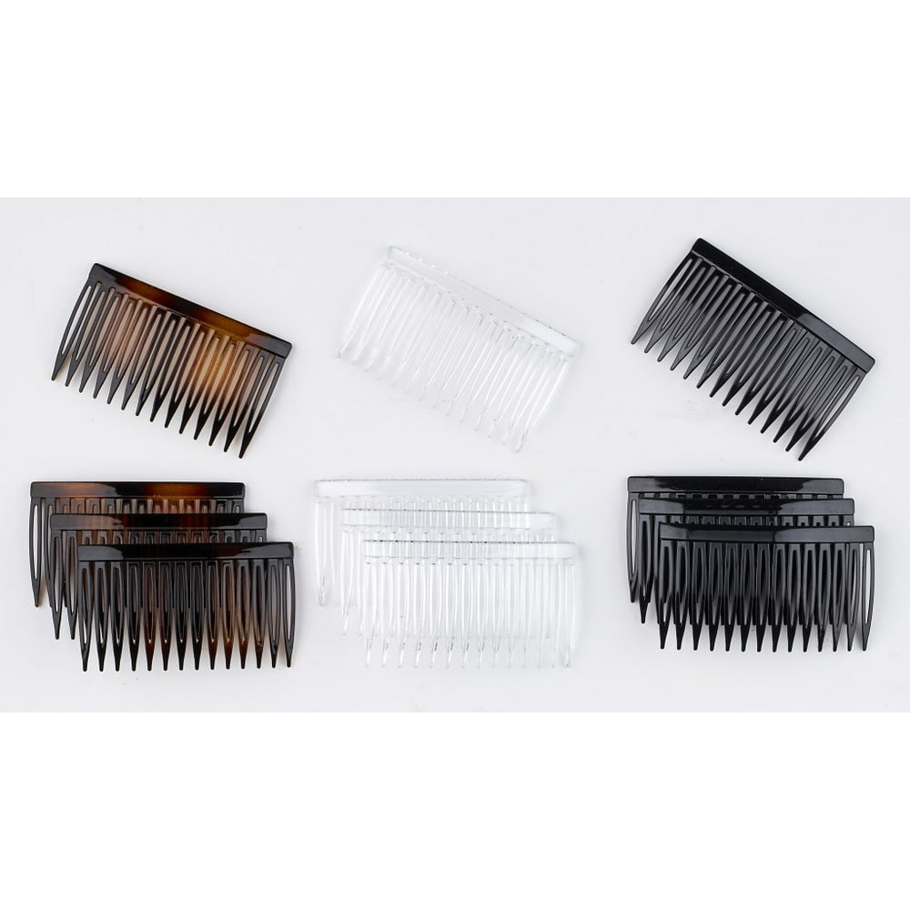 Scunci Plastic Side Combs, Easy on Hair, in Brown, Clear, and Black