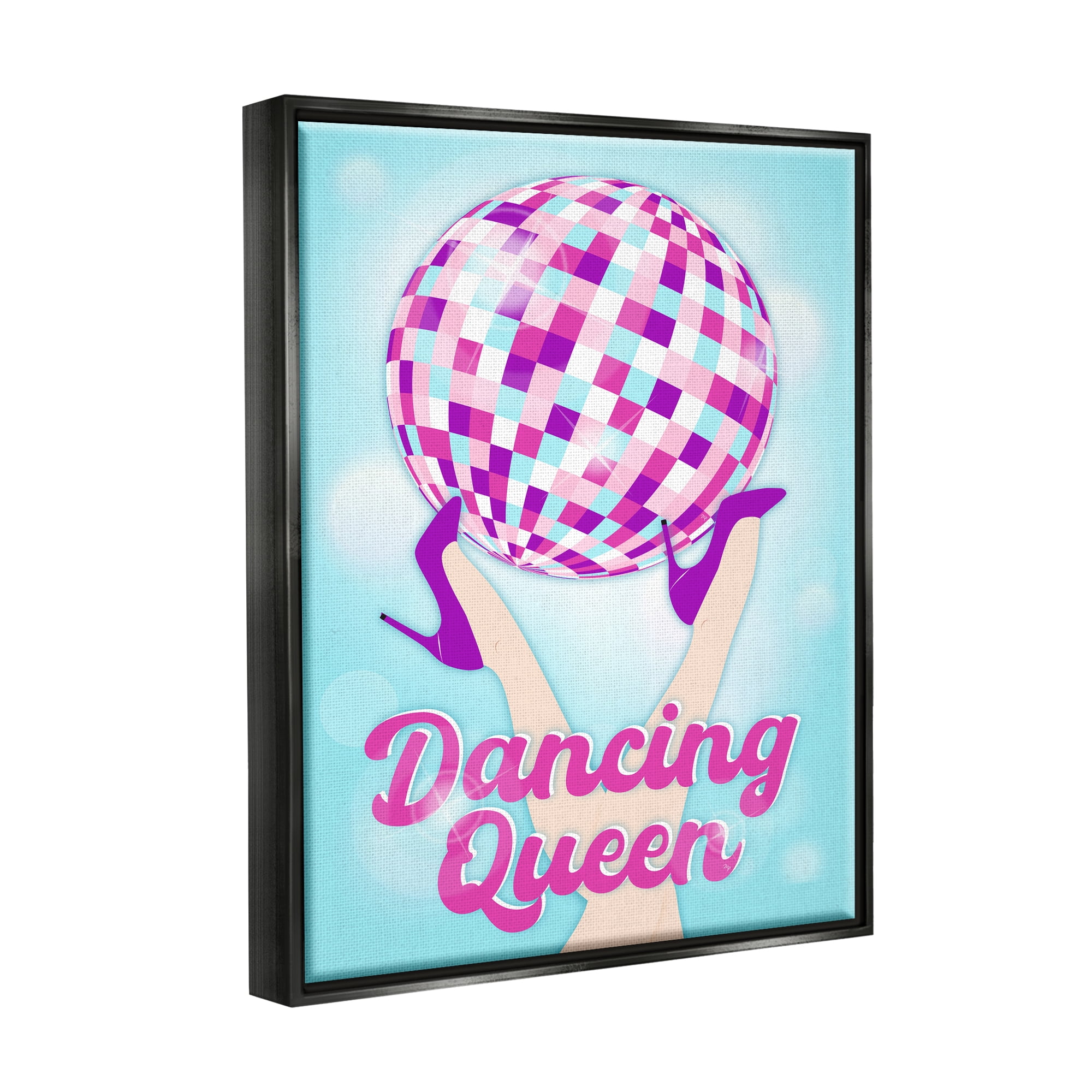 Stupell Industries Dancing Queen Retro Disco Ball Beauty & Fashion Painting Black Floater Framed Art Print Wall Art