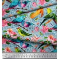 thumbnail image 2 of Soimoi Polyester Crepe Fabric Birds,Leaves & Lily Flower Printed Fabric 1 Yard 42 Inch Wide, 2 of 3