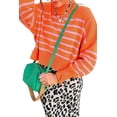 thumbnail image 2 of Women's Orange Stripe Ribbed High Neck Drop Shoulder Boxy Fit Sweater | [ZhiHiMeRi] | L, 2 of 5