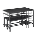 thumbnail image 1 of 47" Dining Table Set for 4, 3-Piece Kitchen Table with 2 Benches, Adjustable and Removable Shelves, Wine Rack, Space-Saving Dining Room Table Set Dinette Set for Breakfast Nook, Dining Room, 1 of 4
