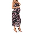 thumbnail image 4 of Vestido de maternidad INSPIRE CHIC para mujer, con malla, fruncido en los lados, tipo bodycon, tirantes de espagueti, vestido de embarazo para invitada de boda, negro con rosa, talla M, 4 of 6