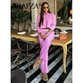 thumbnail image 5 of TRAFZA Women Sweet Pink Stripe Blouse Pant Sets Button Long Sleeve Cropped Shirt Patchwork Drawstring Straight Trousers TRAF, 5 of 5