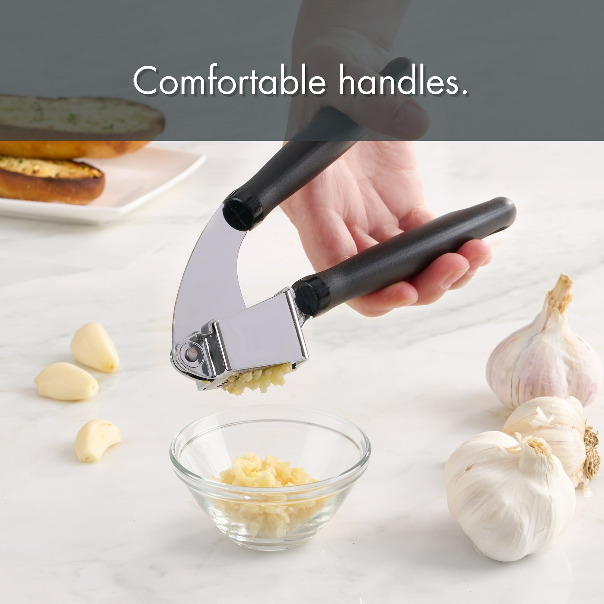 Mainstays 7.7in Ergonomic Lightweight Stainless Steel Garlic Press