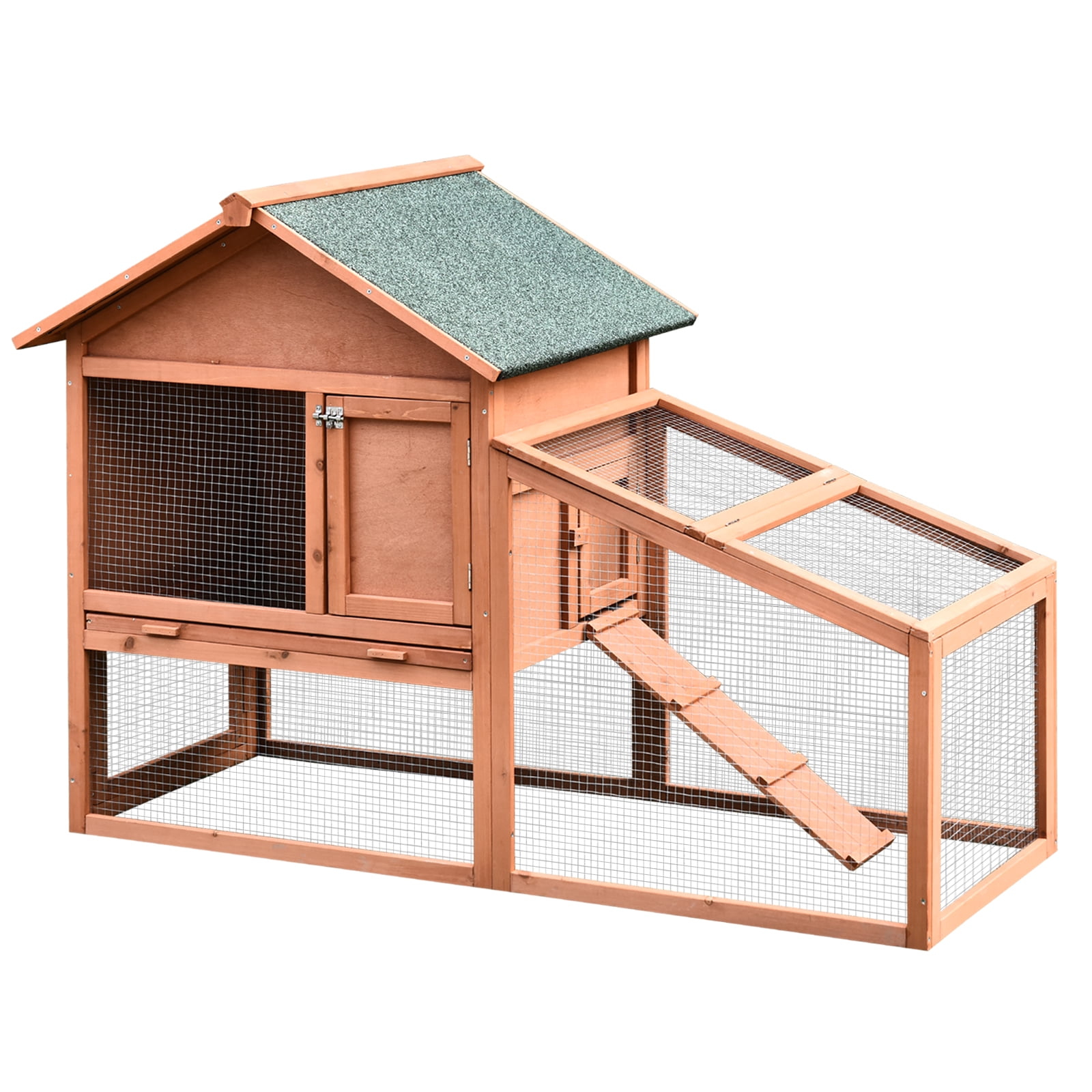 PawHut Solid Wood 2 tier Rabbit Hutch Pet House Small Animal Home