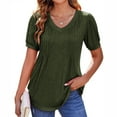 thumbnail image 4 of FAIWAD Women's Puff Short Sleeve Shirts Casual V Neck Solid Color Summer Blouse Pleated Casual Tunic Tops, 4 of 9