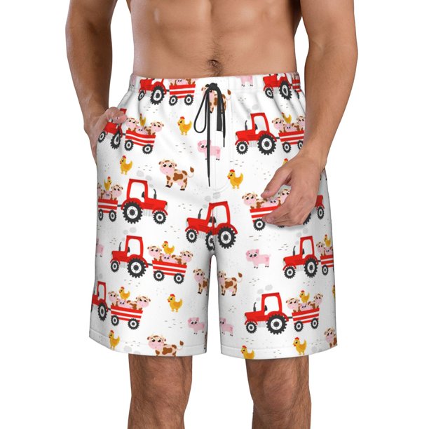 Fotbe Tractor With Farm Animals Trajes de Baño Estampados para Hombre, Shorts de Verano de Secado Rápido, Ropa de Playa, Bañadores-XX-Large