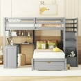 thumbnail image 3 of Harper & Bright Designs Full Over Twin Bunk Bed with Desk, Drawers and Shelves, L-Shaped Bunkbeds with Storage Staircase for Adults Bedroom, Gray, 3 of 17