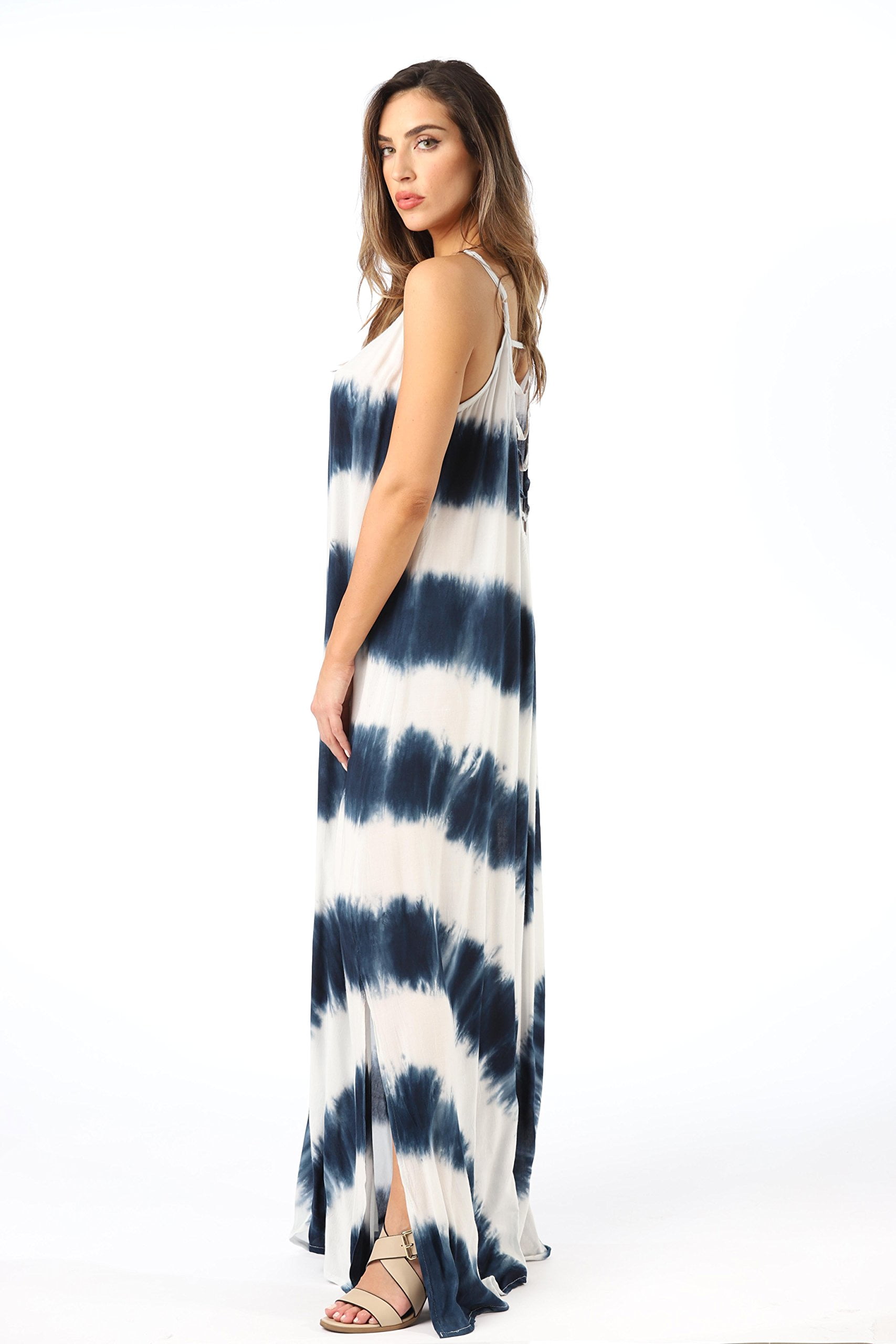Riviera Sun Spaghetti Strap Maxi Dress - Tie Dye Rayon Beach Cover Up, Open Back, Side Slits, X-Large - View #7