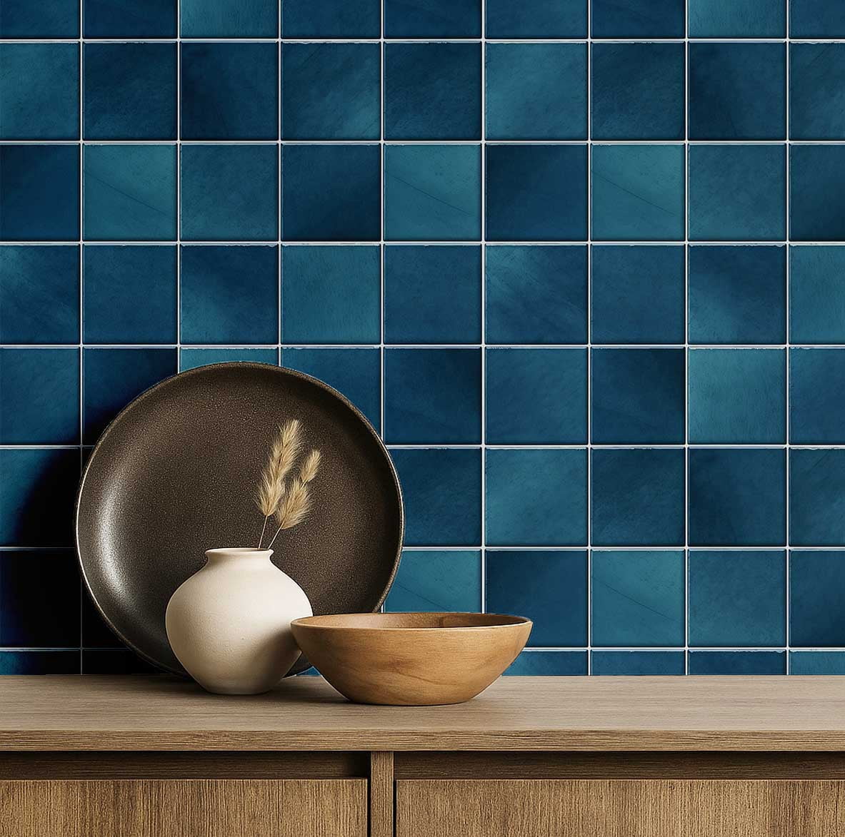 S4Sassy Mosaic Tile Pattern Wallpaper - Teal Wall Covering, 25" X 120" Self-Adhesive Plain Vinyl Wall Paper, Walls Wrap, Stylish Wallpaper For Bedroom, Closet, Office, Makeup Room