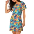 thumbnail image 2 of Balery Colorful Fish 1 Camisón de manga corta con cuello redondo para mujer, cómodo y elegante., 2 of 6