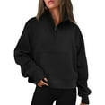 thumbnail image 3 of Vedolay Women's Hoodies Oversized Half Zip Pullover Long Sleeve Sweatshirt Black,S, 3 of 5