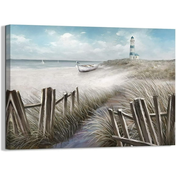 Canvas Wall Art Ocean Seascape Blue Painting Prints Modern Lighthouse Pictures Framed for Bedroom Bathroom Living Room Home Office Decor(11"x15")