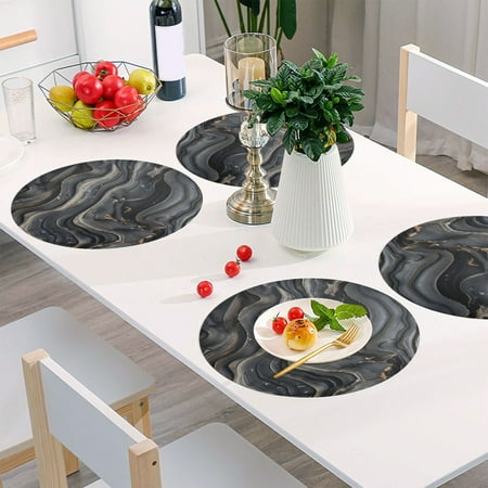

Round Grid Placemat One Sizex1 Round Placemat PVC Plate Mat，15.4 Inch Non-Slip and Heat Resistant Table Placemat Dining Room Placemat Black Slurry