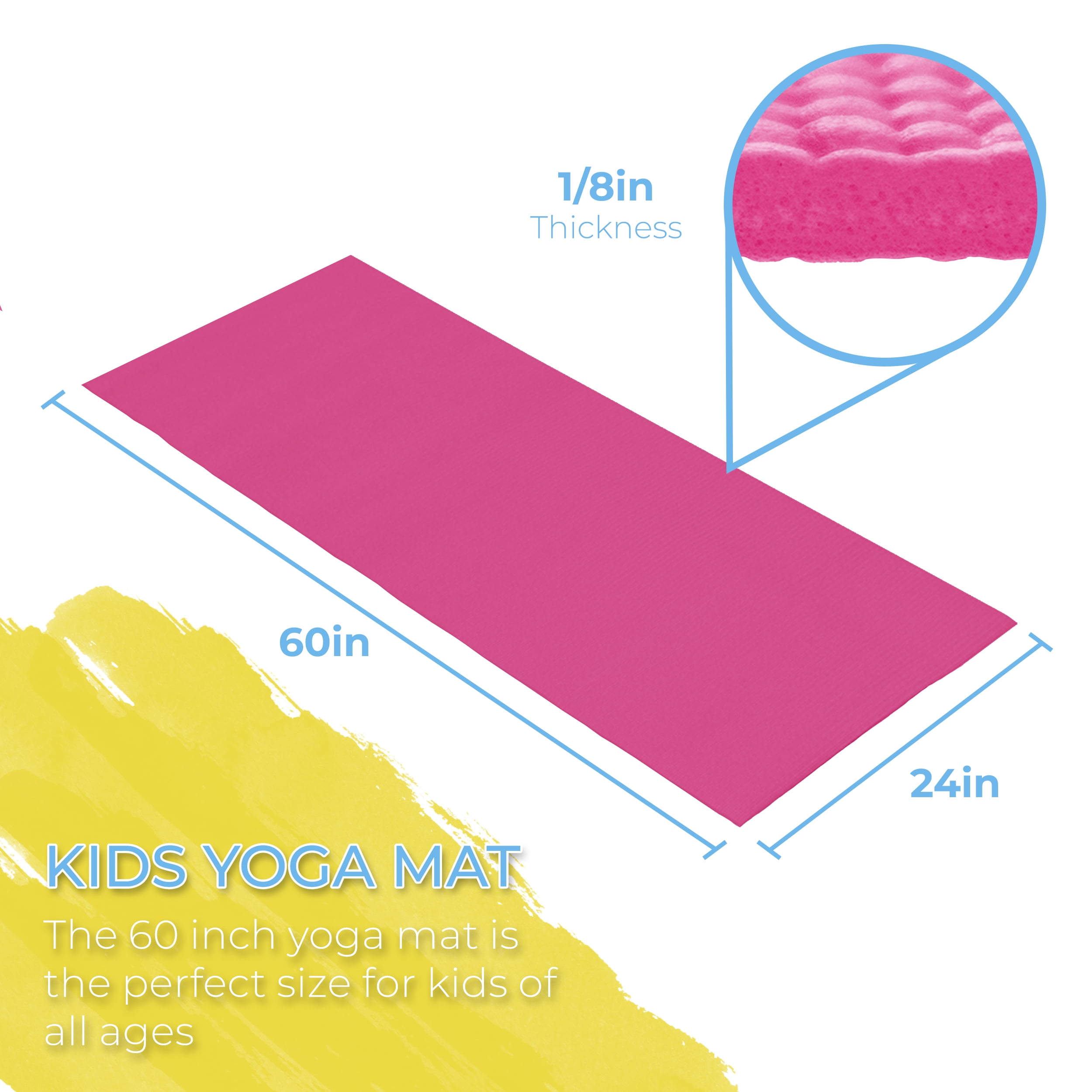 Hello Fit Kids Short Yoga Mat, Non-Toxic Bulk Exercise Mats, Non-Slip, 10 Pack, Pink
