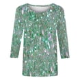 thumbnail image 5 of Feancey Womens Dressy 3/4 Sleeve Tunic Tops Trendy Sequin Print Loose Blouses Comfy Round Neck Pullover Elegant Cocktail Party Tee Shirts Green L, 5 of 5