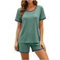thumbnail image 3 of Pajamas for Women Set Dqueduo Women's Solid Color Crew Neck Short Sleeve Top & Shorts Pajama Set – Contrast Piping Loungewear, 3 of 6