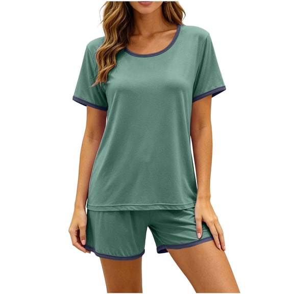 Naotn 2 Piece Lounge Sets for Women Summer Matching Short Pjs Sets Crewneck Short Sleeve Tops & Elastic Waist Shorts