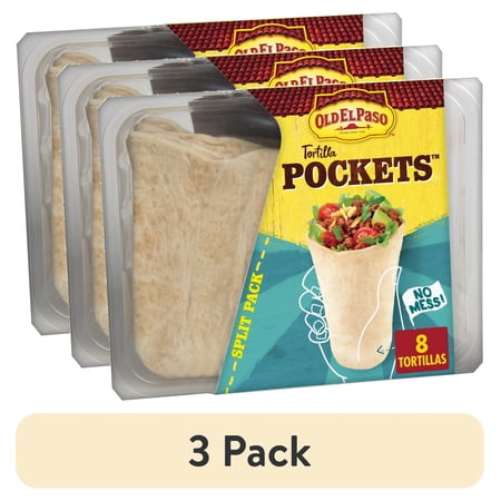 (3 pack) Old El Paso Flour Tortilla Pockets, Meal Prep, 8 Ct, 8.4 oz