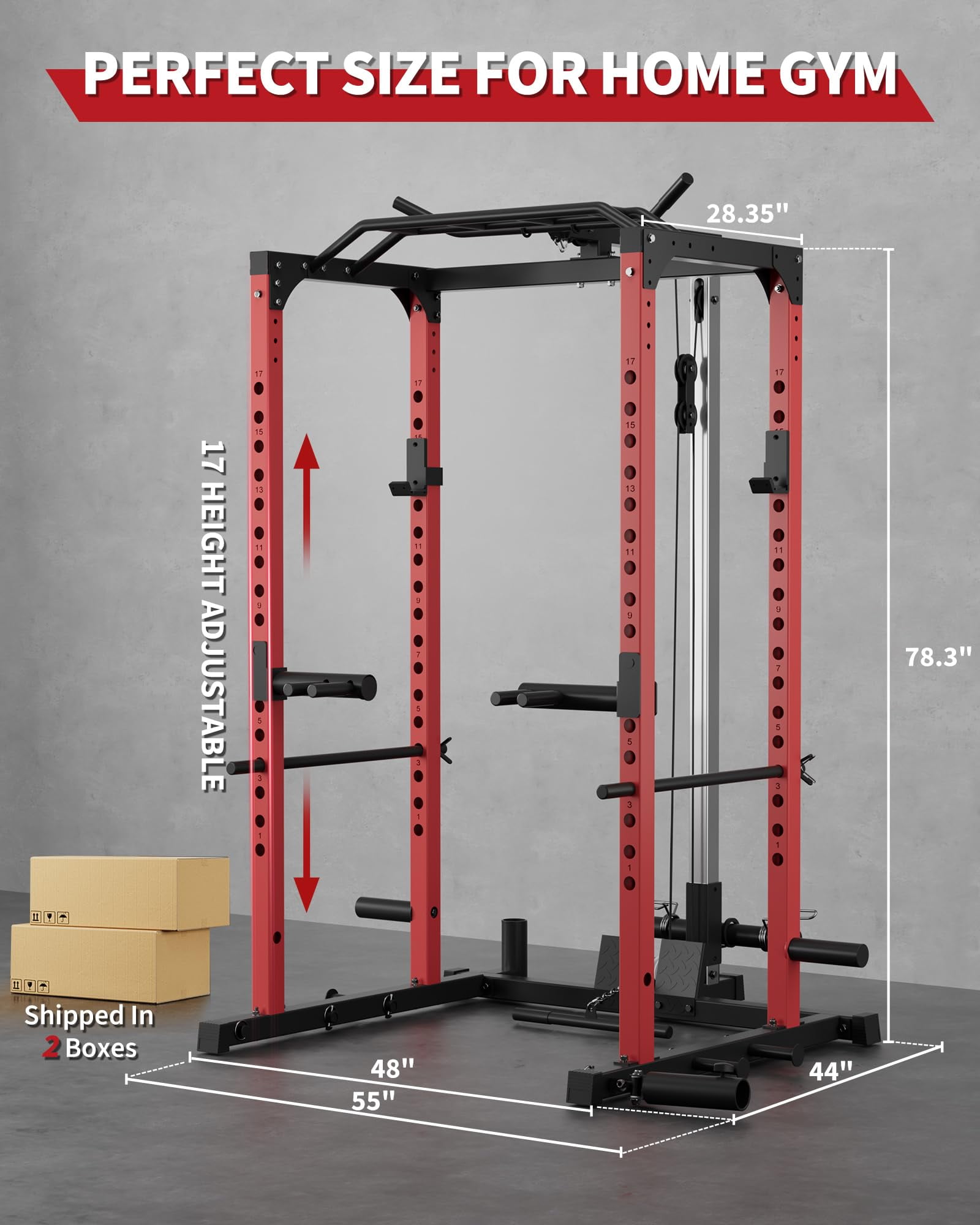 Power Cage with LAT Pull Down System, Multi-Functional Squat Rack with Low Row System, J-Hooks, Dip Bars, Pull Up Bar, 2000 LB Heavy Duty Power Rack Fitness Equipment for Home Gym