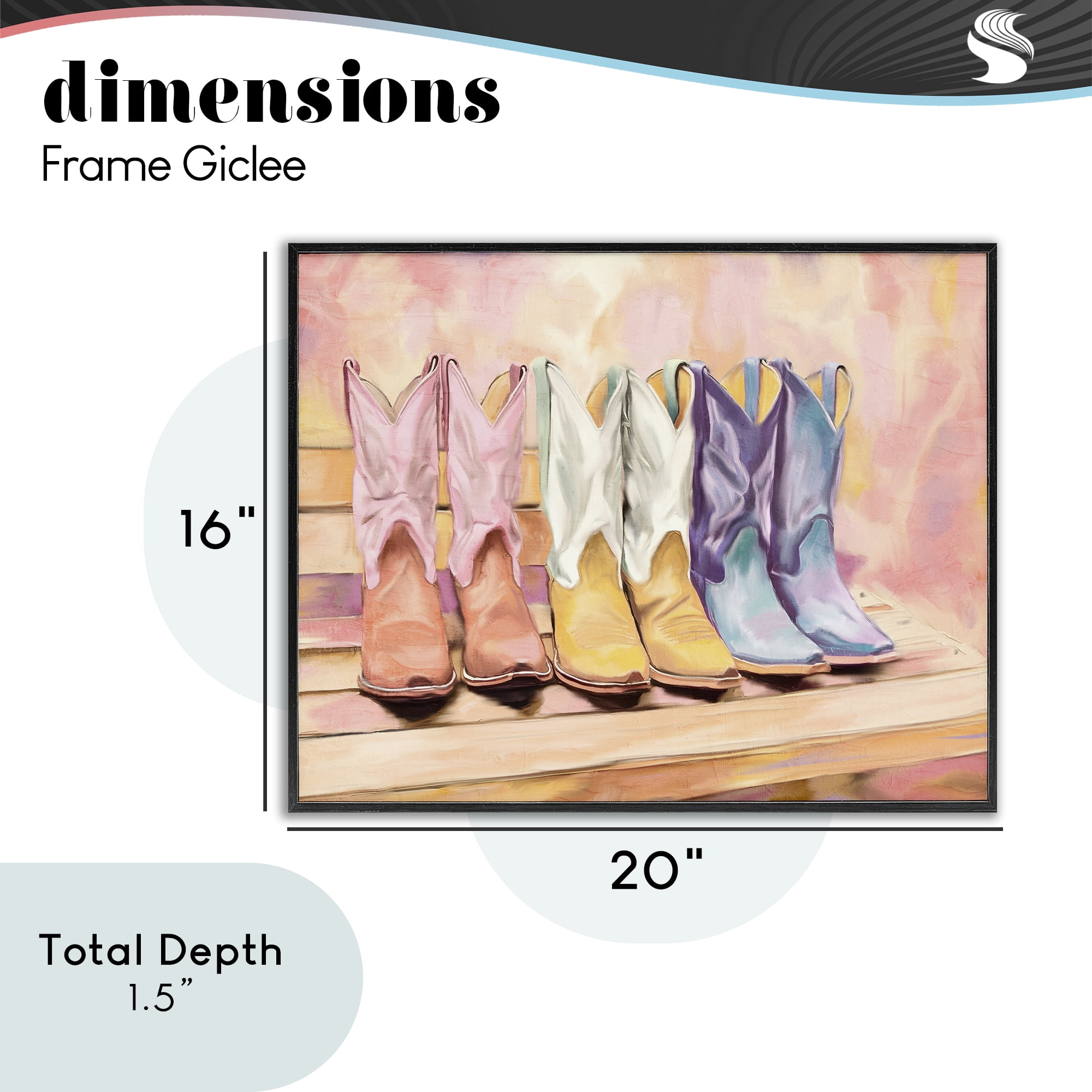 Painted Boots Trio Black Framed Giclee Art, design by Kim Allen